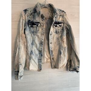 RWH women's fringe stonewash denim jacket Size Large